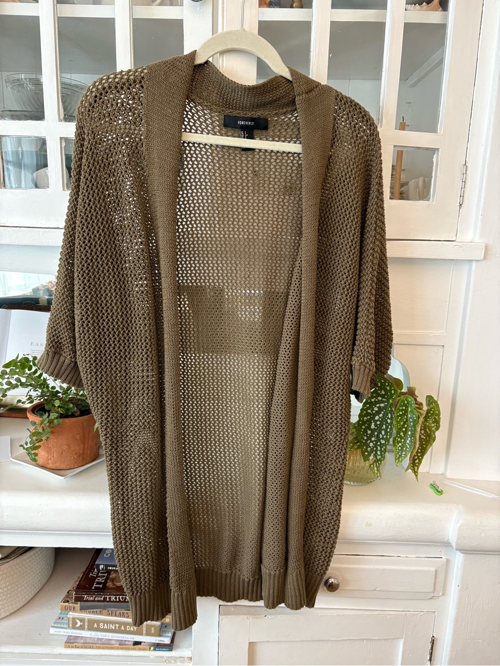 Forever 21 Olive Green Open-Knit Cardigan